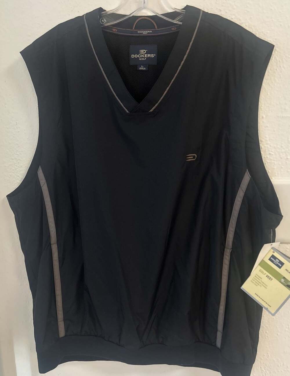 Dockers Golf Windbreaker Vest Mens Large Black Pullover Score Card Pocket Lined